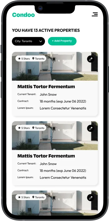 The property portfolio in the RentVite app